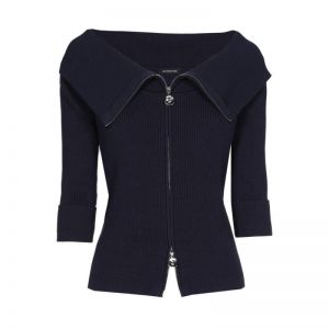 Cardigan pull in ribtricot 21 Navy