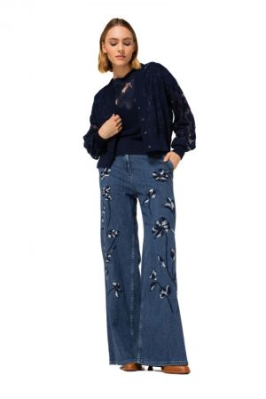 Cardigan in tulle met geborduu 21 Navy