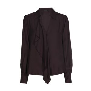 Shiny blouse met jabotdetail 53 Eggplant