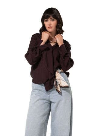 Shiny blouse met jabotdetail 53 Eggplant