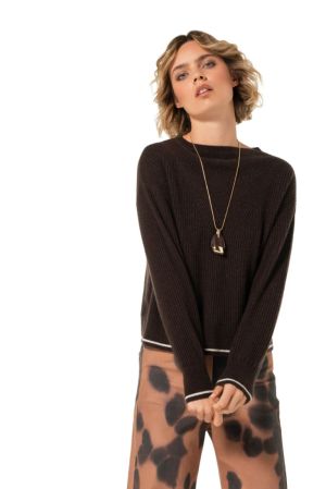 Trui met ribstructuur en contr 30 Coffee
